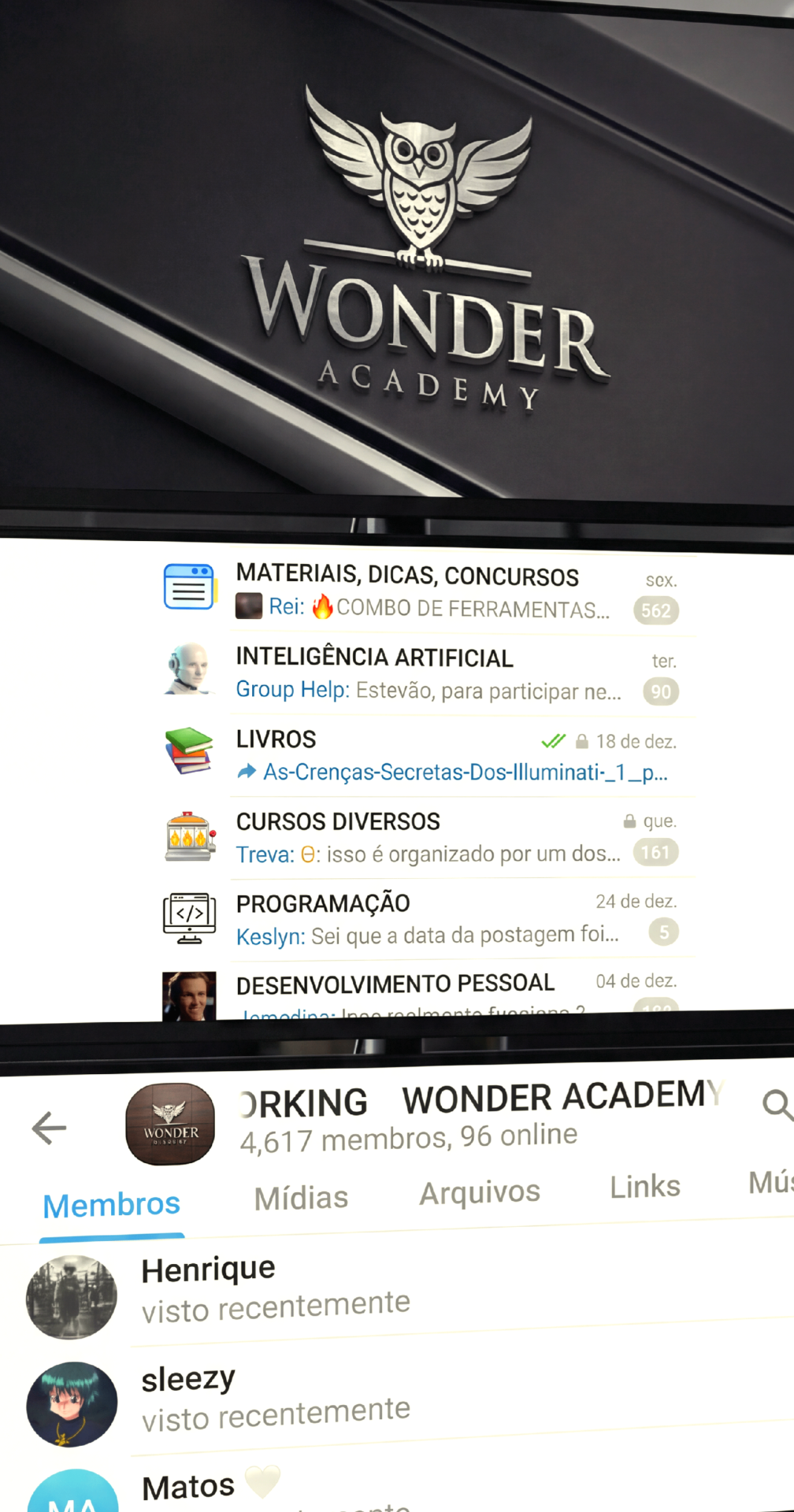 Membros ativos da comunidade Wonder Academy no Telegram
